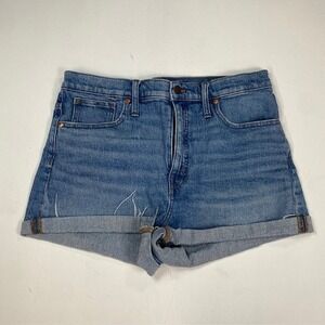 Madewell High-Rise Denim Shorts Medium Wash Rolled Raw Hem Size 31 Fair Trade